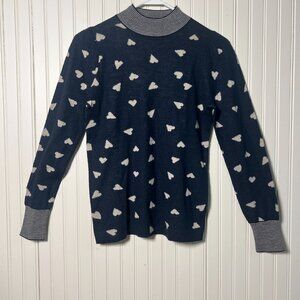 💙 Rebecca Taylor Navy & Cream Jacquard Heart Sweater – Size XS